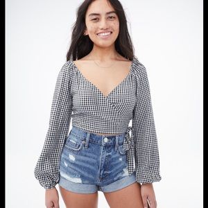 Aeropostale Gingham Surplice Crop Top